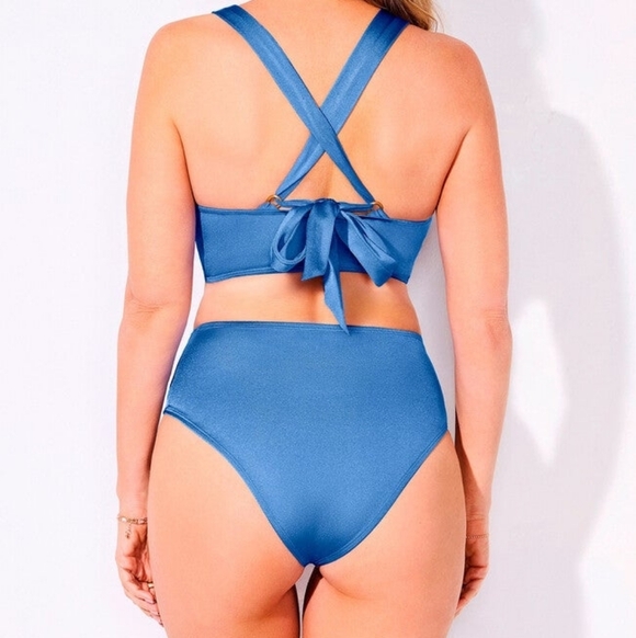 Chic Blue Bikini with Purple Floral Accents - Picture 2 of 6